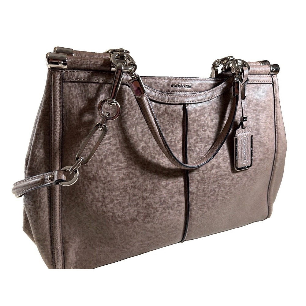 Coach Madison Caroline 25245 Taupe Textured Leather Satchel Shoulder Bag Large